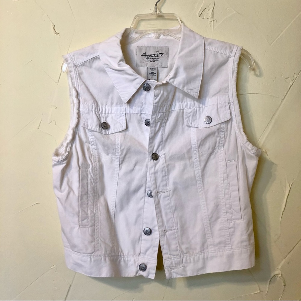American Rag White Cropped Jean Vest - Sleeveless